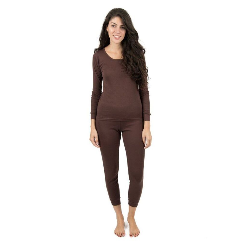 Leveret Womens Two Piece Cotton Pajamas Solid Brown XS